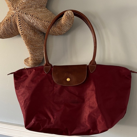 Longchamp Handbags - Longchamp le Pliage Burgundy Tote Bag Large